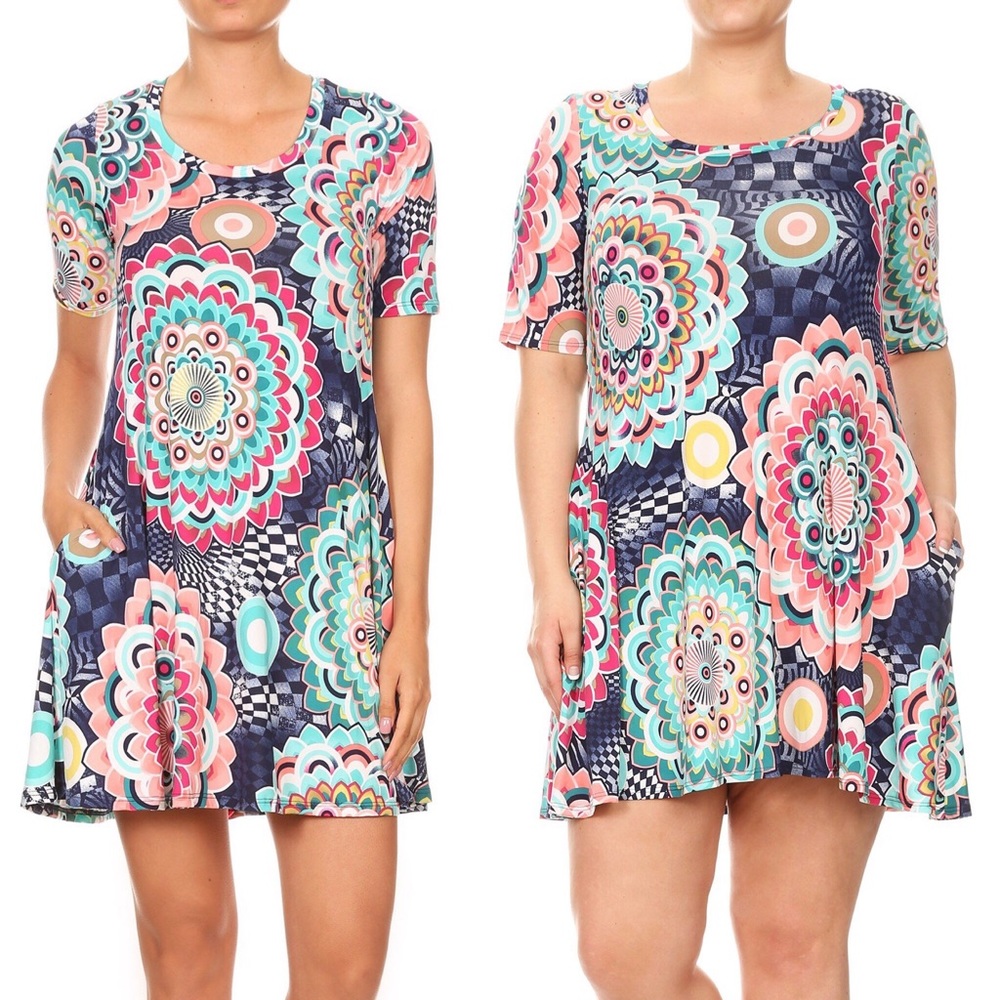 Colorful Mandala & Geo Short Sleeve Dress